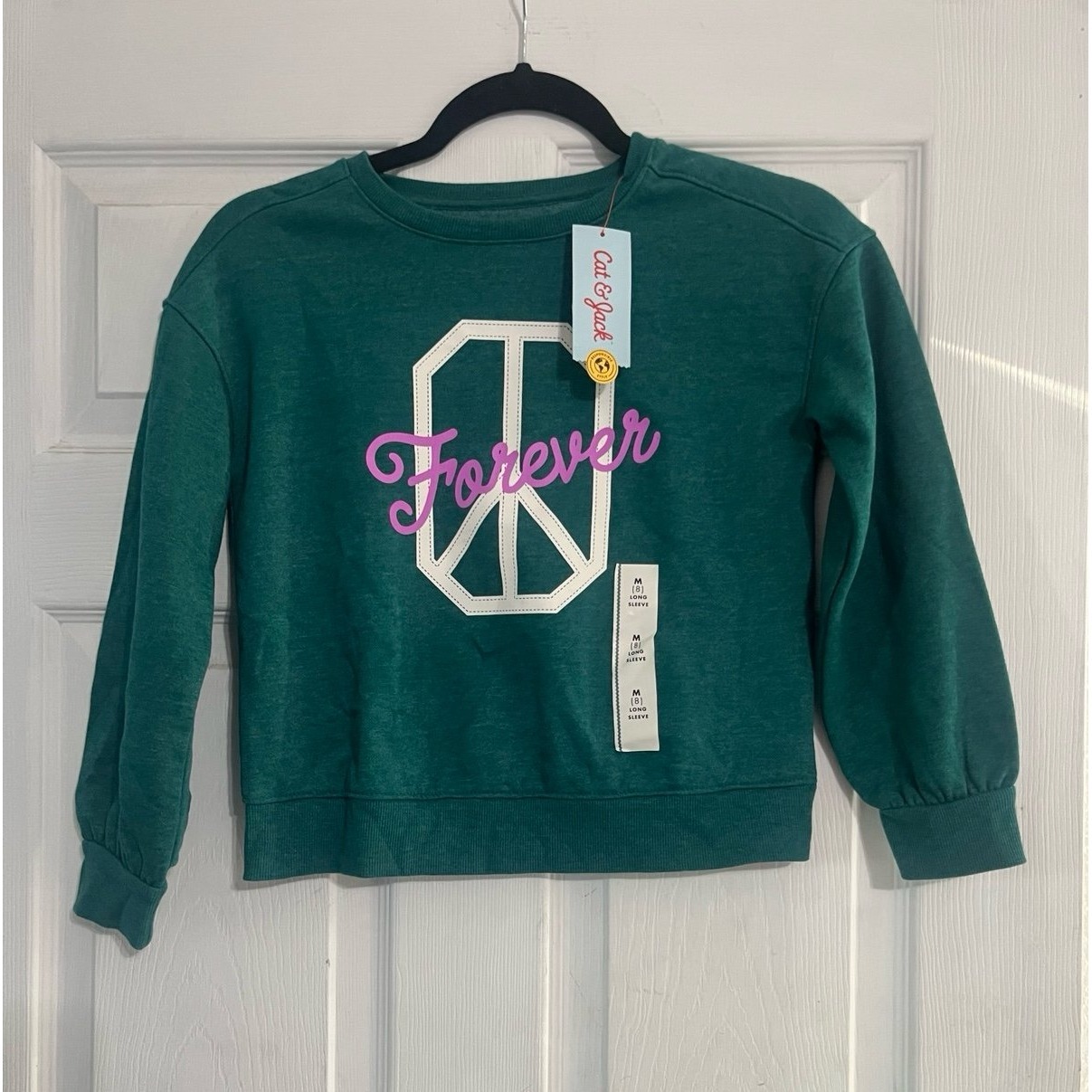 Cat & Jack Girls Green Peace Forever Graphic Sweatshirt Size M 8 Nwt